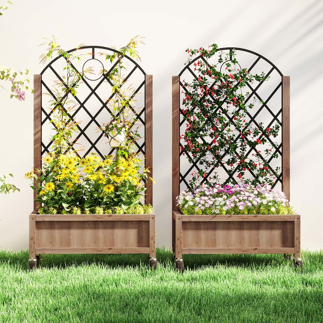 Wooden Planter, with Metal Trellis - Brown/Black