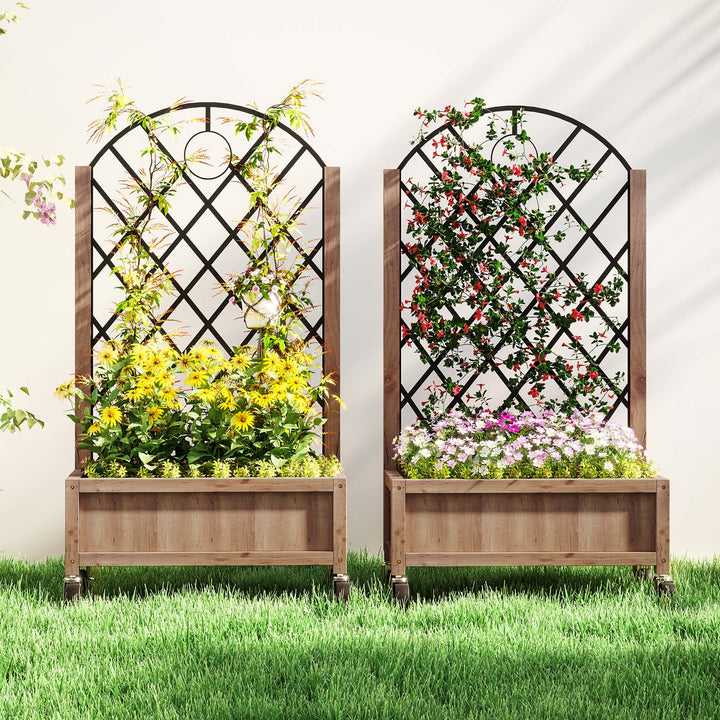 Wooden Planter, with Metal Trellis - Brown/Black