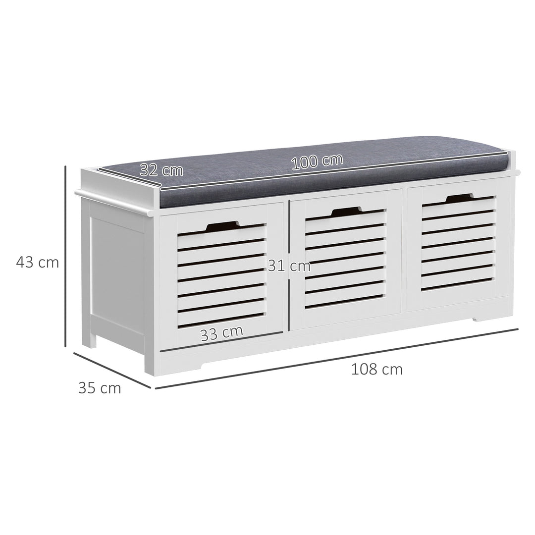 3-Drawer Shoe Storage Bench - White