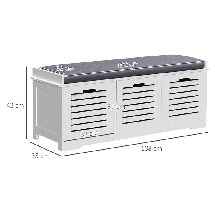 3-Drawer Shoe Storage Bench - White