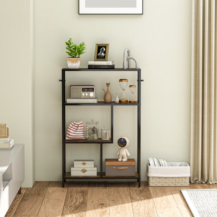 4-Tier Bookshelf with Open Shelves - Rustic Brown