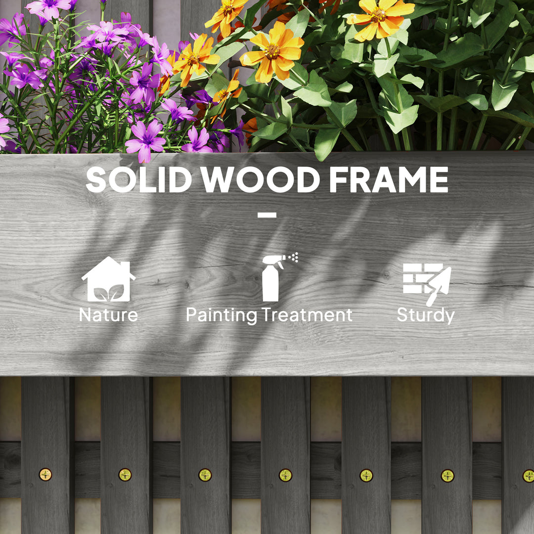 Wall-mounted Wooden Garden Planters with Trellis, Drainage Holes and 3 Planter Boxes for Patio, Grey