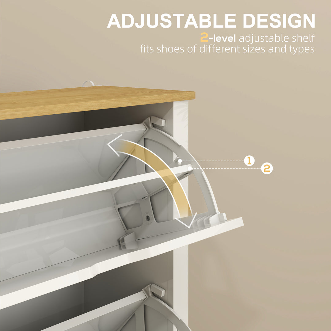 MCL Slim Shoe Cabinet, Narrow Shoe Cupboard with 3 Flip Drawers, Adjustable Shelves for 18 Pairs of Shoes, High Gloss White