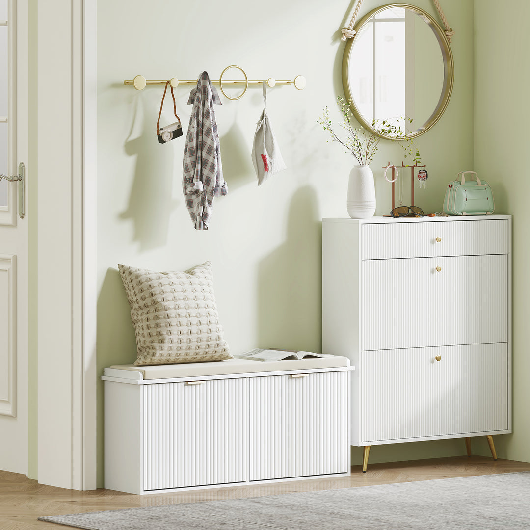 Elegant Ten Shoe Bench, with Top Seat - White