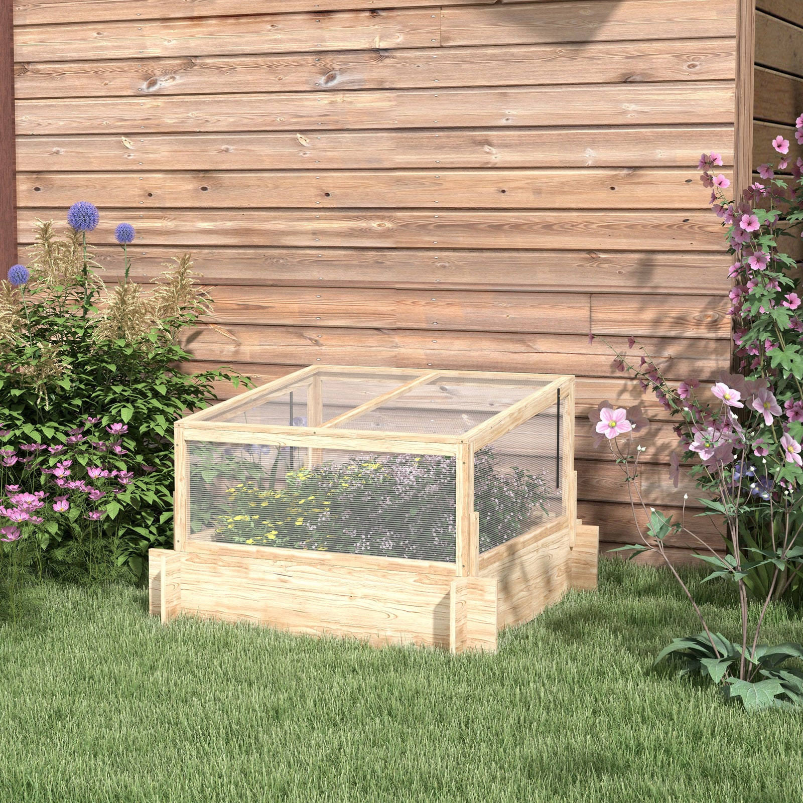 2-In-1 Wooden Greenhouse Planter Box - Natural