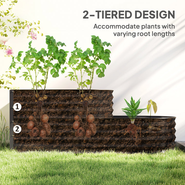 Two-Tier Galvanised Steel Garden Planter - Dark Grey