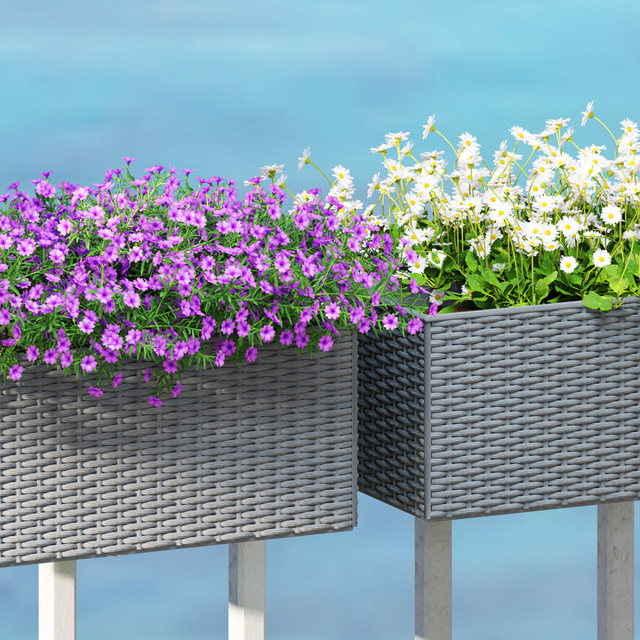 Set of Two Rattan-Effect Planters - Grey