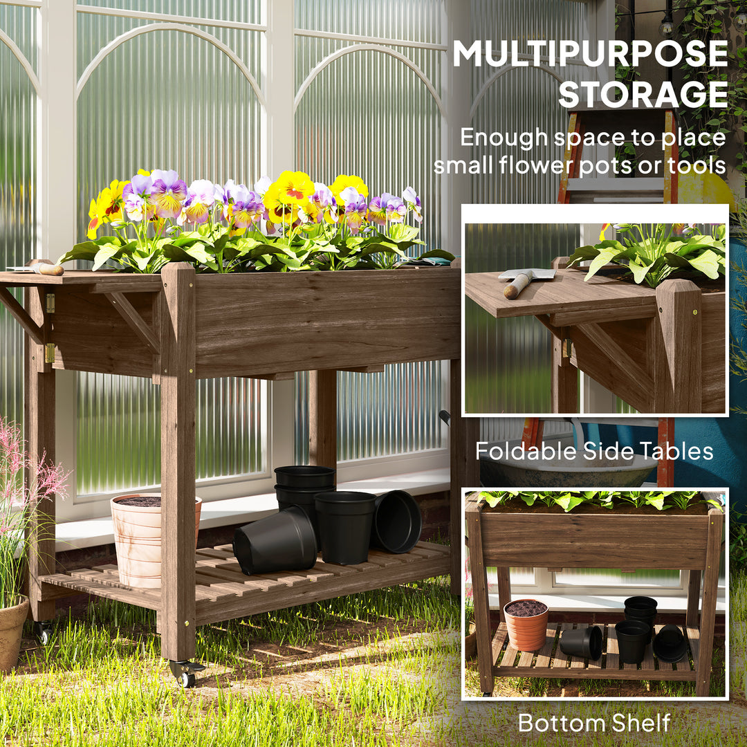 46 x 94cm Wooden Raised Planter, with Shelves - Carbonised