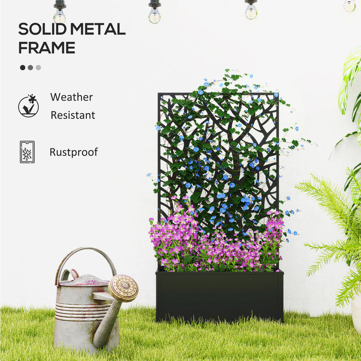 Outdoor Metal Planter, with Back Trellis - Black
