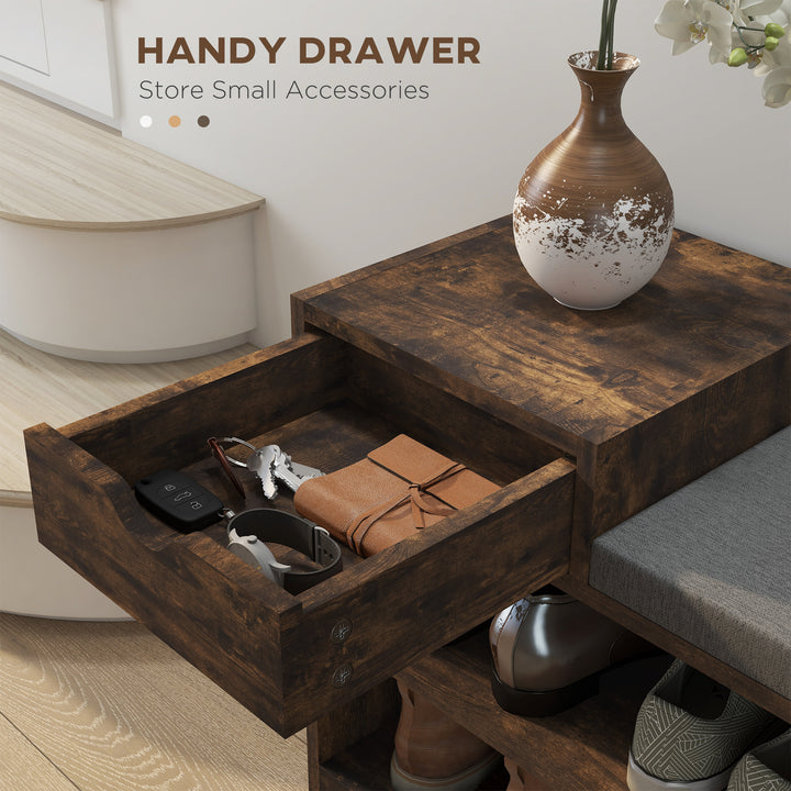 Multi-Compartment Shoe Bench, with Seat - Rustic Brown