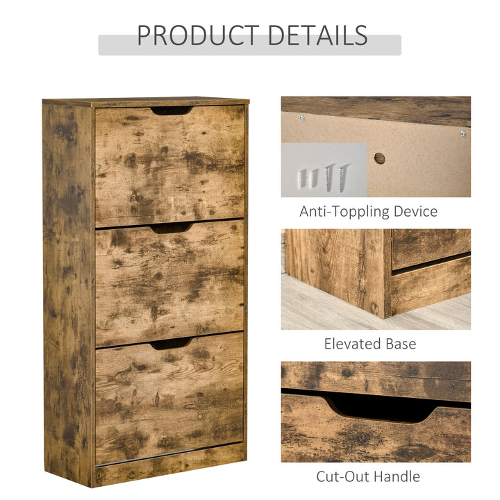 Industrial Shoe Cabinet with 3 Flip Drawers, Narrow Shoe Storage Cabinet for 18 Pairs, Freestanding Slim Shoe Storage Organiser for Entryway, Hallway, Rustic Brown