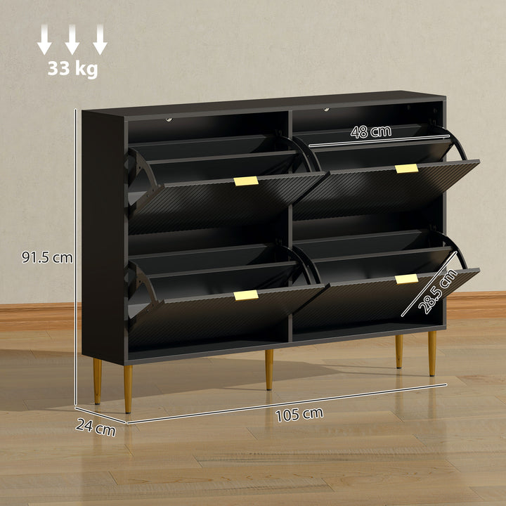 Narrow Shoe Cabinet with 4 Flip Drawers - Black
