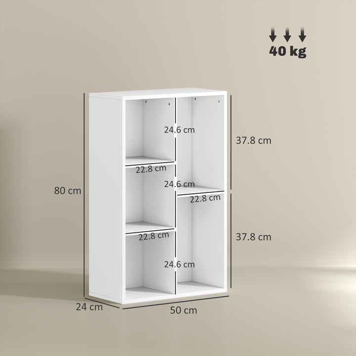 2-Tier Bookshelf with 5 Compartments - White