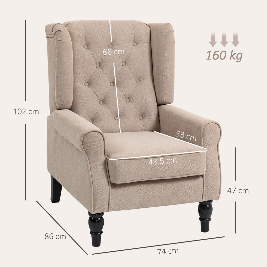 MCL Wingback Accent Chair, Retro Upholstered Button Tufted Occasional Chair for Living Room and Bedroom, Beige