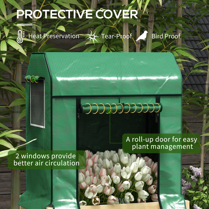 Wooden Planter Box with PE Greenhouse Cover and Bed Liner, Raised Garden Bed for Vegetables, Flowers, Herbs