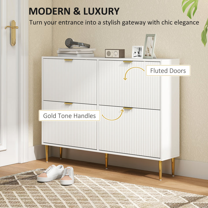Narrow Shoe Cabinet with 4 Flip Drawers - White