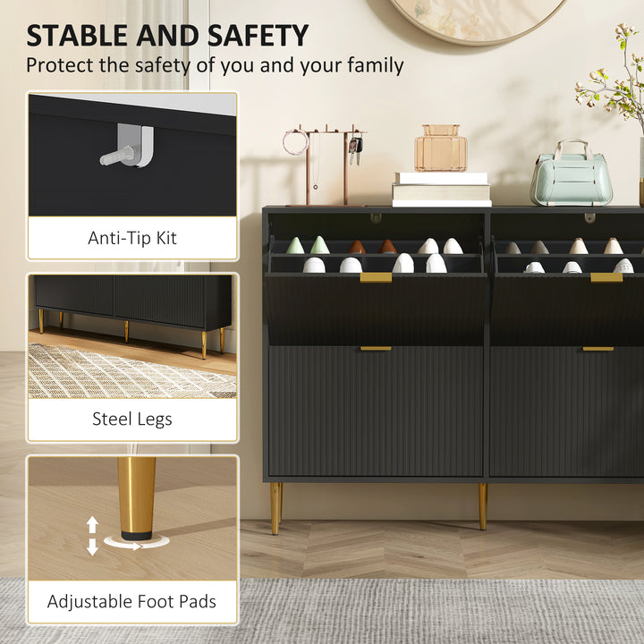 Narrow Shoe Cabinet with 4 Flip Drawers - Black