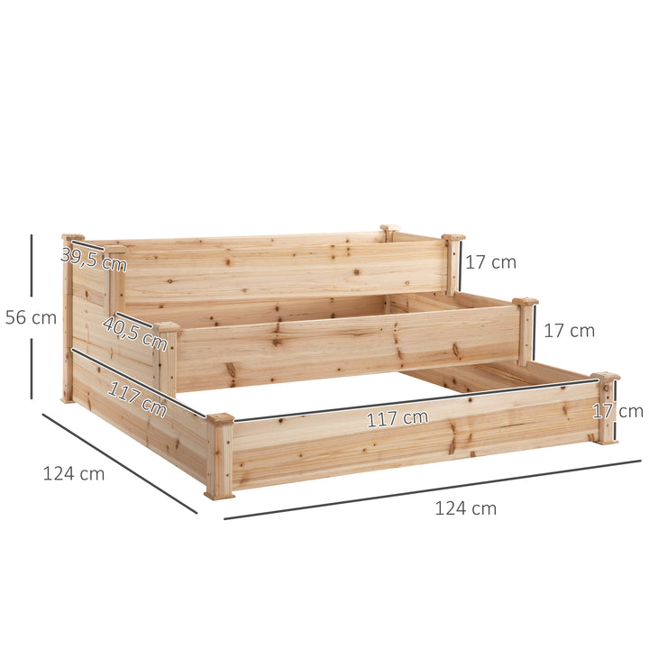 470L Raised Garden Bed, 3-Tier Planter Kit, Elevated Wooden Planters for Garden, Yard & Patio, 124 x 124 x 56 cm