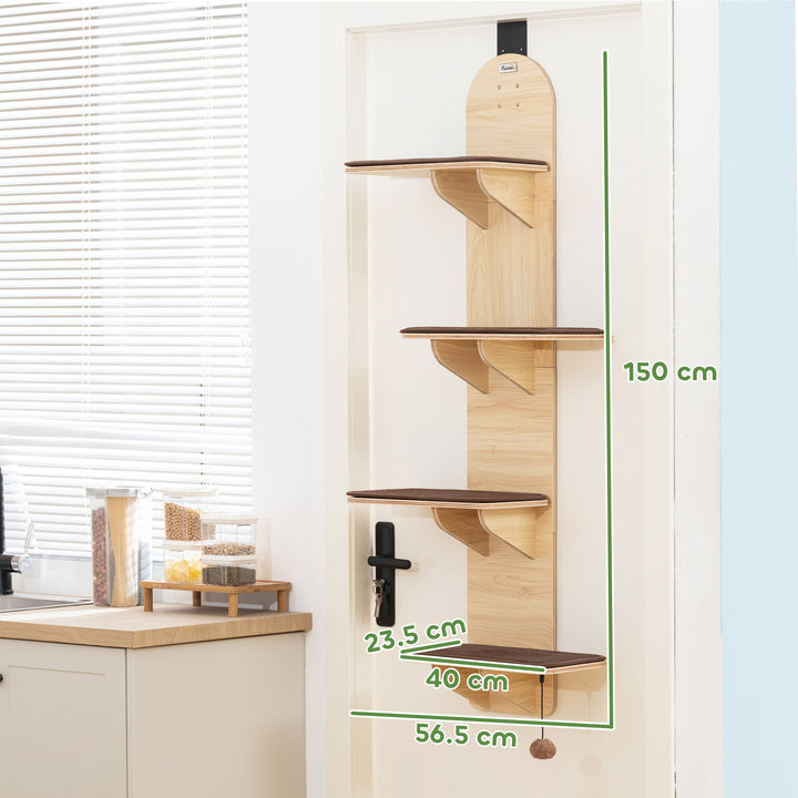 PawHut 4-Level Door Mounted Cat Tree with Washable Plush Mats, Toy Balls, Door Hanging Cat Shelf for Indoor Cats