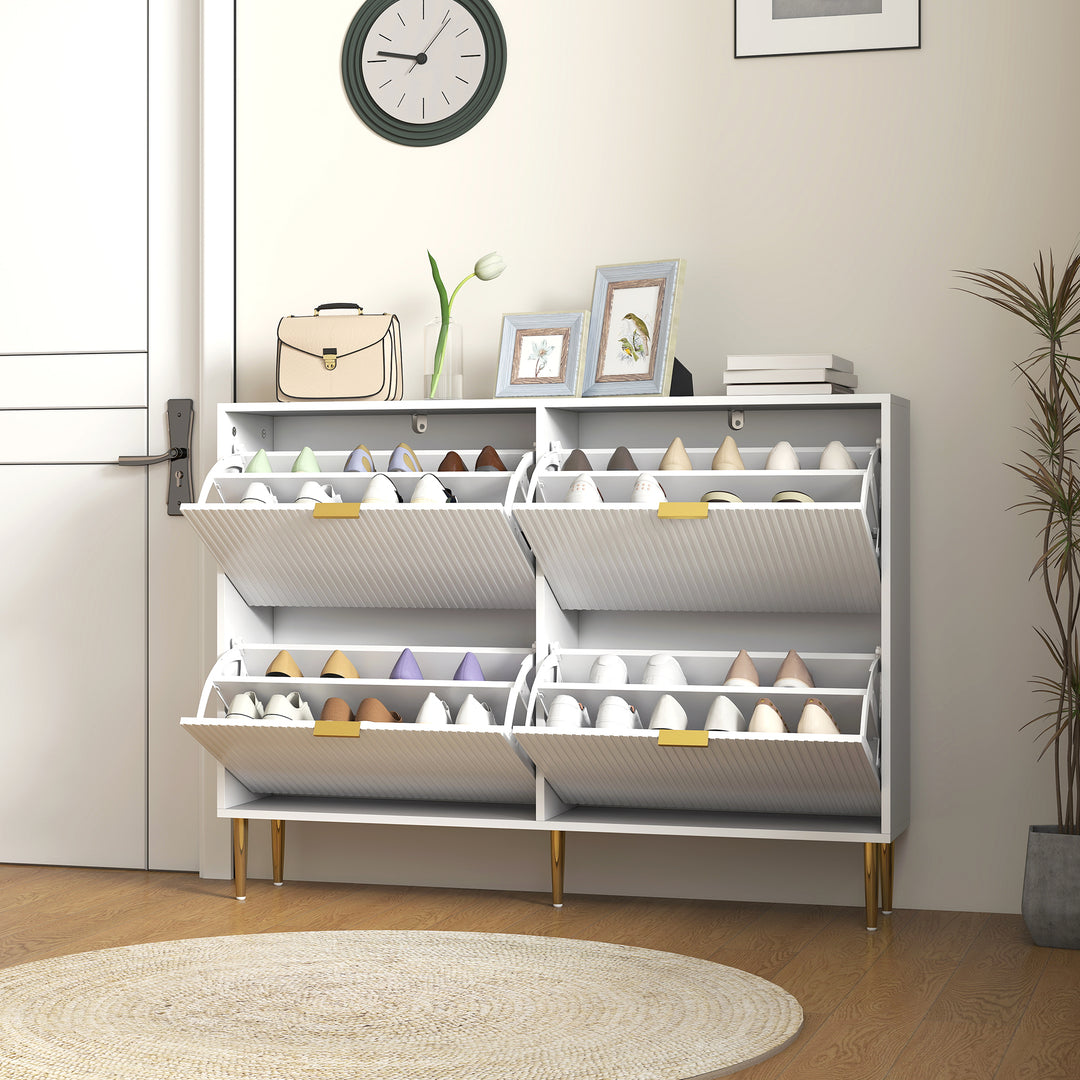 Narrow Shoe Cabinet with 4 Flip Drawers - White