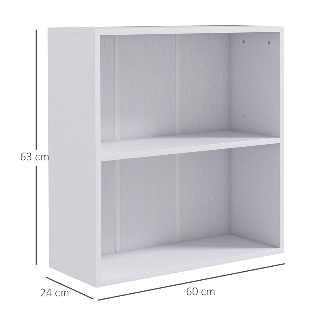 2 Tier Bookshelf, Low Bookcase with Adjustable Shelf, 2 Compartments for Home Office, Living Room, Study, White