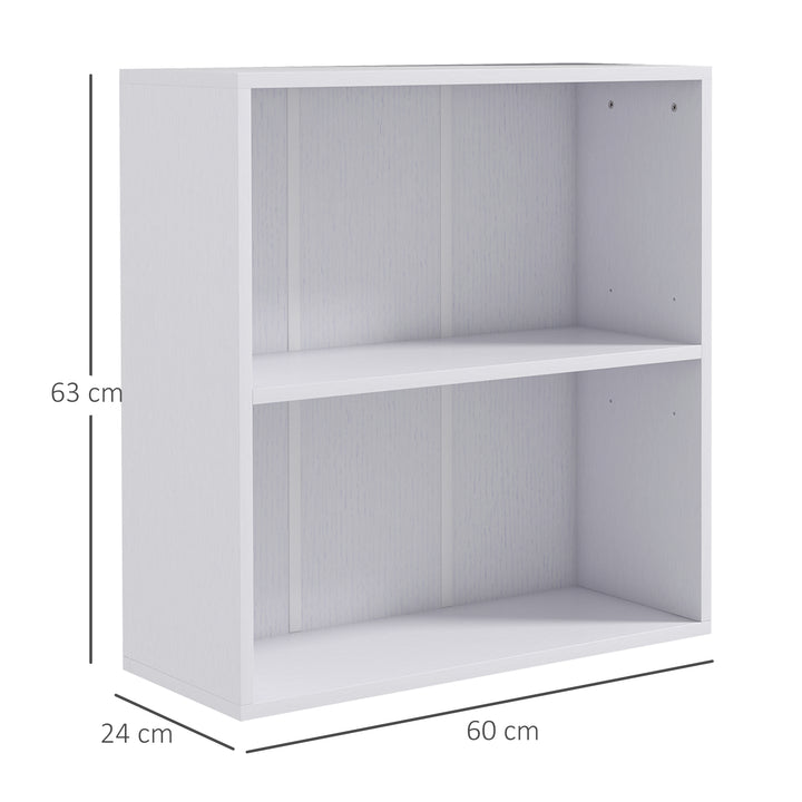 2 Tier Bookshelf, Low Bookcase with Adjustable Shelf, 2 Compartments for Home Office, Living Room, Study, White