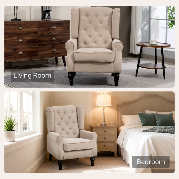 MCL Wingback Accent Chair, Retro Upholstered Button Tufted Occasional Chair for Living Room and Bedroom, Beige
