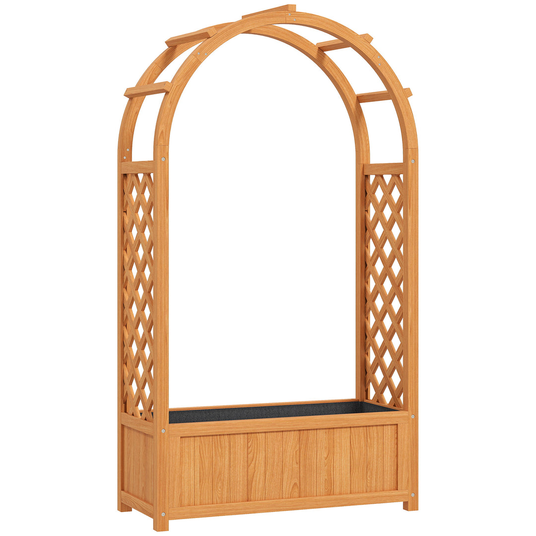 Wooden Raised Garden Bed with Trellis, Liner, Drainage Holes, for Vine Climbing Plants, Flowers, 83 x 36 x 145 cm