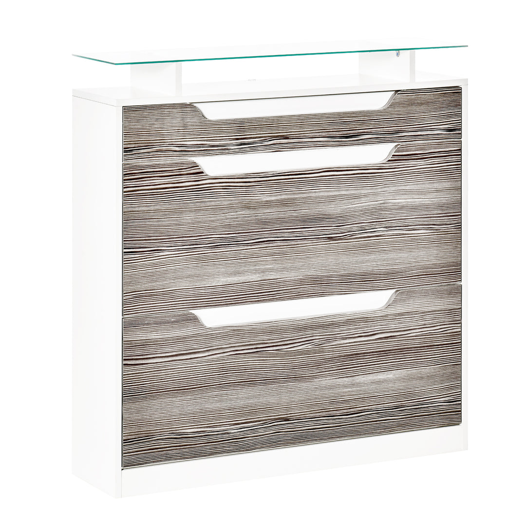 MCL Shoe Storage Cabinet with Slide Out Drawer, 2 Flip Doors, Tempered Glass Top - Grey