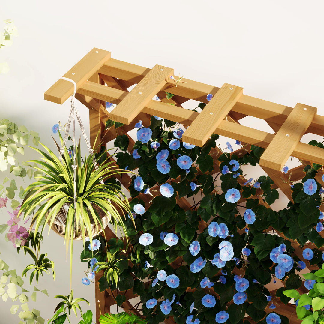 Wooden Planter with Trellis, Freestanding Raised Garden Bed with Drainage Holes, Outdoor Planter Box with Liner for Vegetables, Herbs and Flowers, Natural