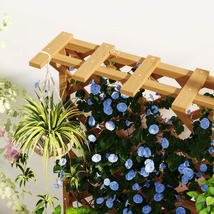 Wooden Planter with Trellis, Freestanding Raised Garden Bed with Drainage Holes, Outdoor Planter Box with Liner for Vegetables, Herbs and Flowers, Natural