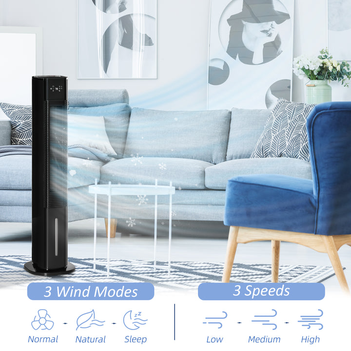 Nine Setting Tower Fan Humidifier, with Ice Boxes - Black