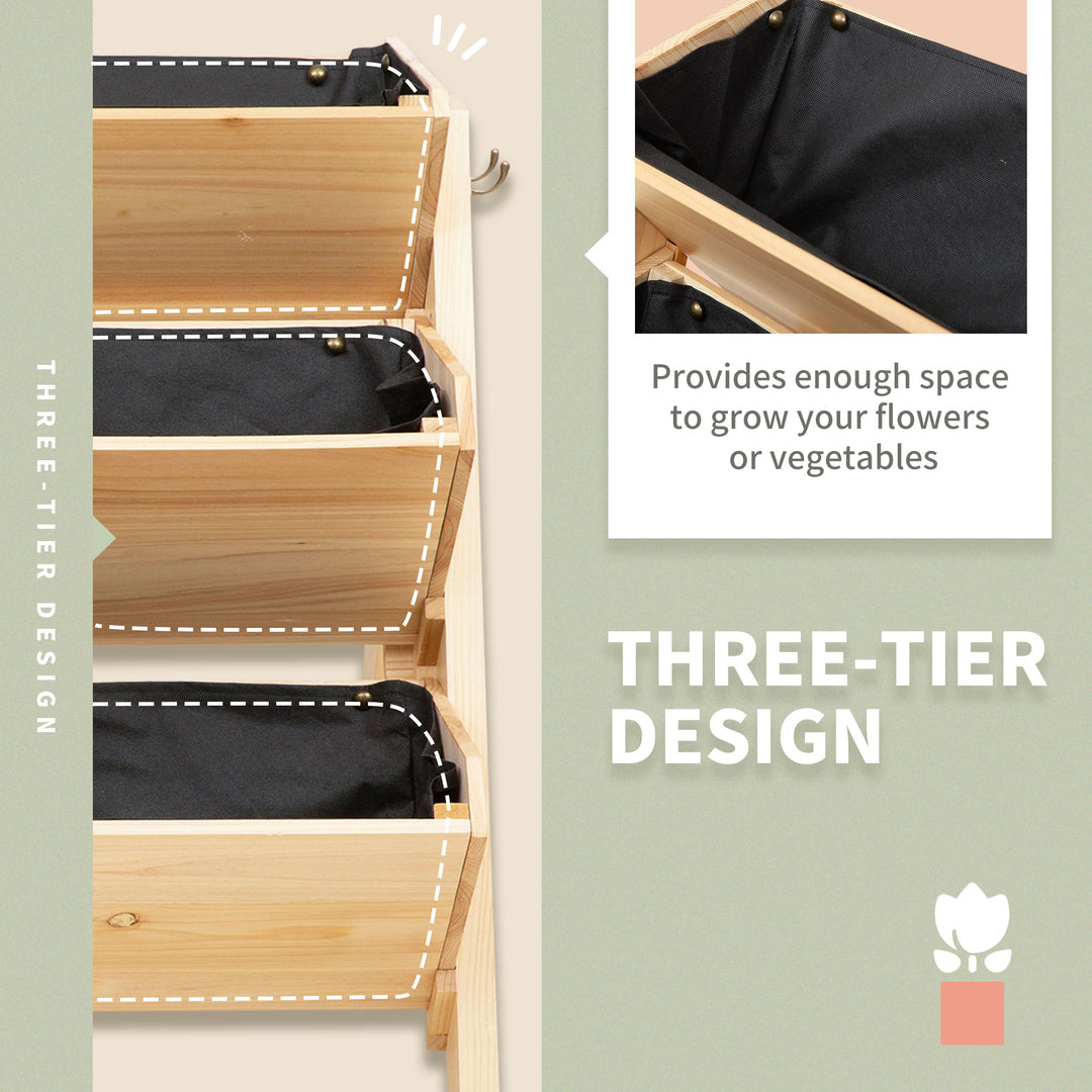3 Tier Raised Beds for Garden, Wooden Planter Boxes with Clapboard and Hooks, 142L, 120 x 68 x 80cm