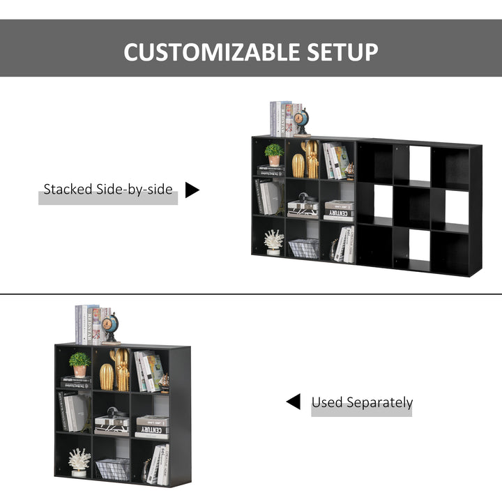 3-tier 9 Cubes Storage Unit Particle Board Cupboard Bookcase Organiser Home Office Shelves, Black