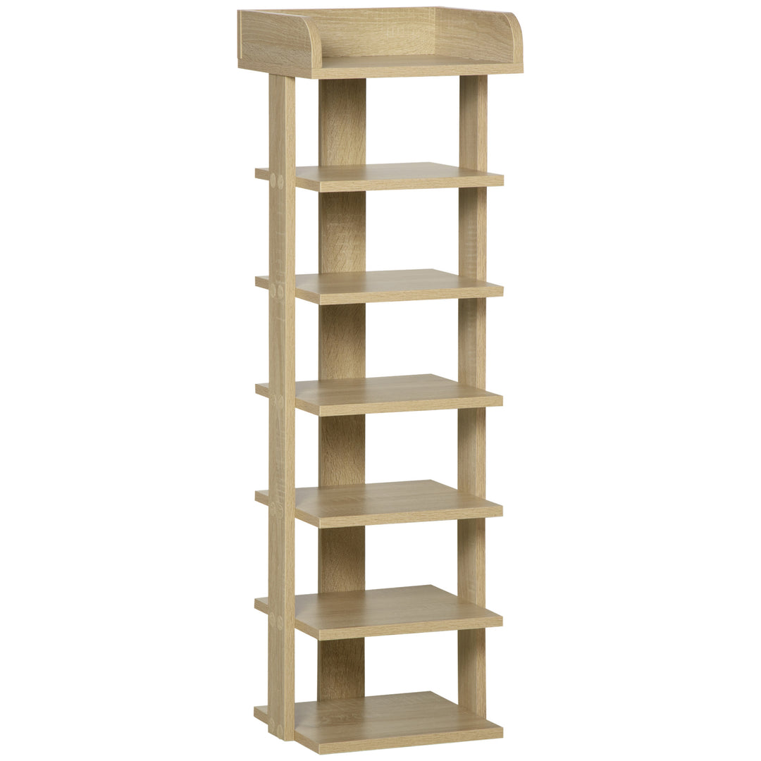 7 Tier Shoe Rack Organizer Storage Shelf Wooden Display Cabinet for Entryway Living Room Bedroom Oak