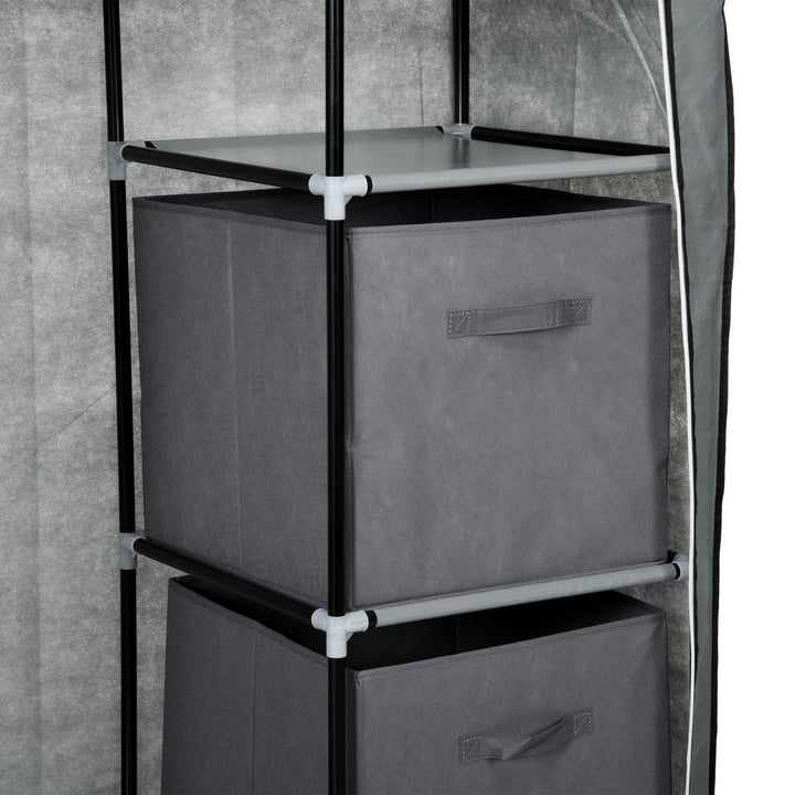 Fabric Wardrobe, Portable Wardrobe, Clothes Storage Unit with 5 Compartments, Hanging Rail and 2 Fabric Drawers, 102 x 42.5 x 162.5cm, Dark Grey