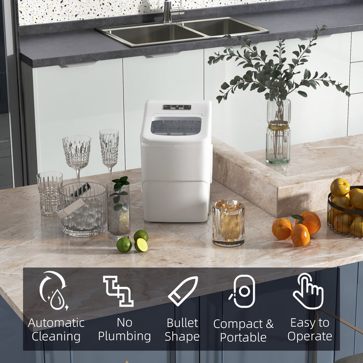 12kg Countertop Ice Cube Machine, with Scoop - White