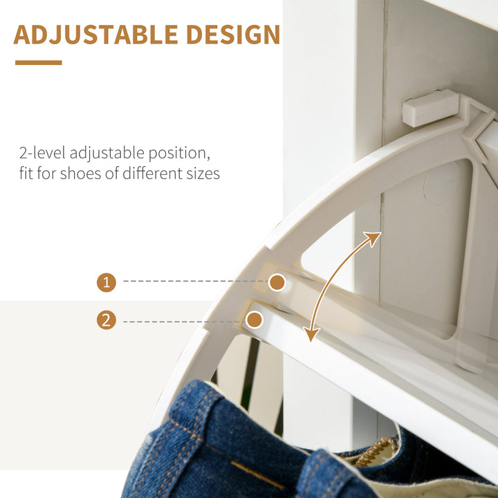 MCL Narrow Shoe Cabinet, Space Saving Shoe Storage Cabinet with 2 Flip Drawers and Adjustable Shelves for 6-12 Pairs of Shoes for Hallways and Living Room, White