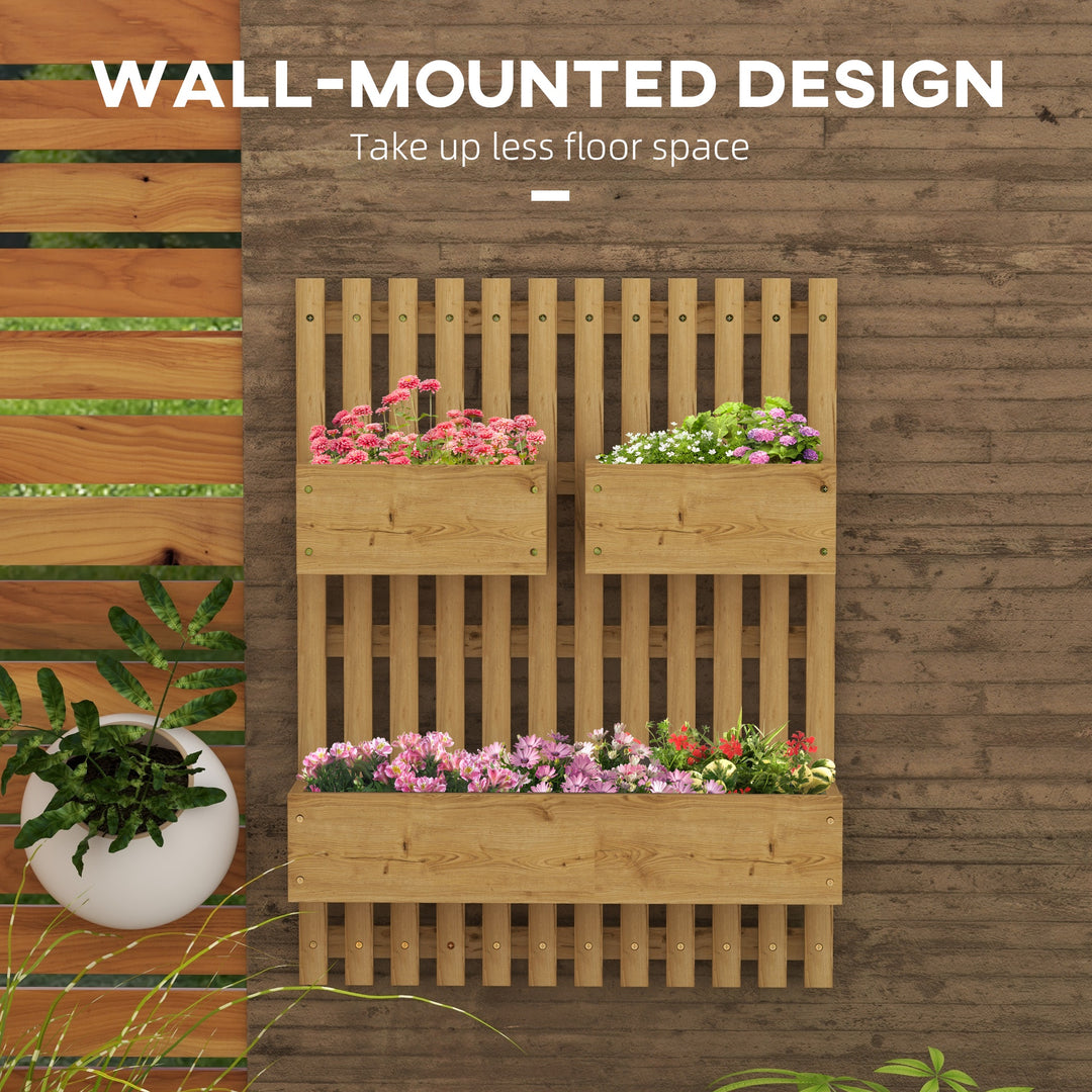 Set of 2 Wall-mounted Wooden Garden Planters with Trellis, Drainage Holes and Movable Planter Boxes, Wall Raised Garden Bed for Patio, Carbonised
