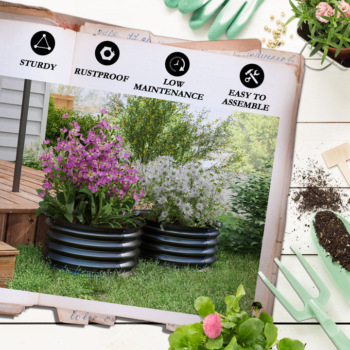 Set of 2 Raised Garden Bed, Metal Planter Box with Safety Edging, Easy-to-assemble Stock Tank, Dark Grey