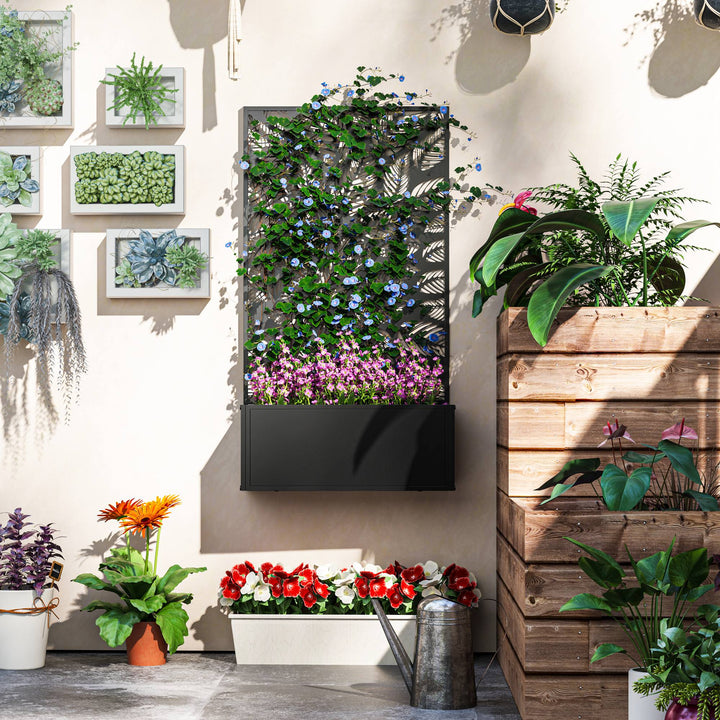 Outdoor Metal Planter, with Back Trellis - Black