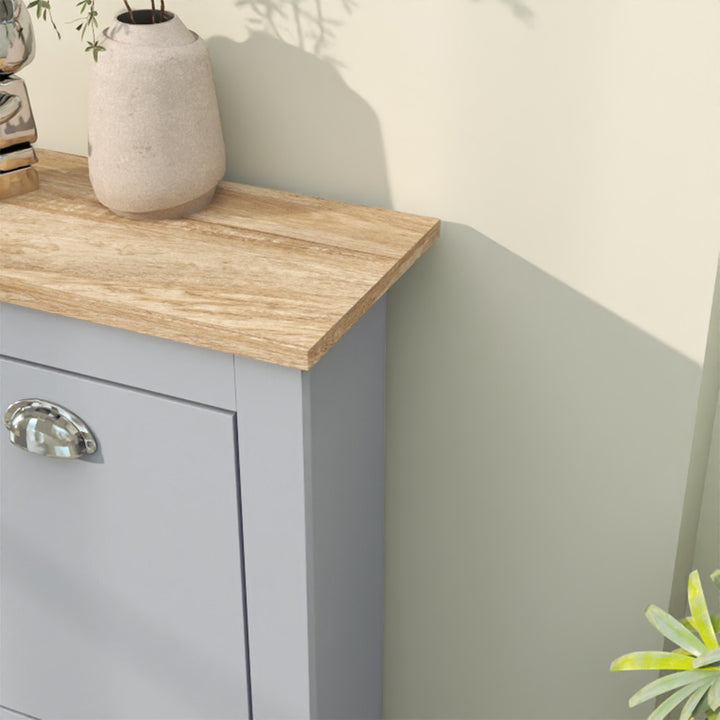 2 Drawer Shoe Cabinet Modern Narrow Shoe Cupboard Hallway Wooden Storage Organiser with Flip Doors Adjustable Shelf for 6-12 Pairs, Grey