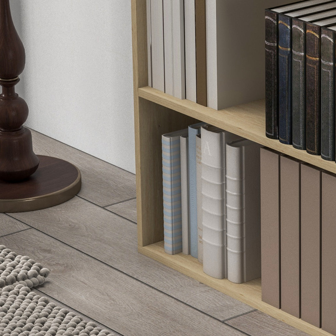 2 Tier Bookshelf, Low Bookcase with Adjustable Shelf, 2 Compartments for Home Office, Living Room, Study, Natural