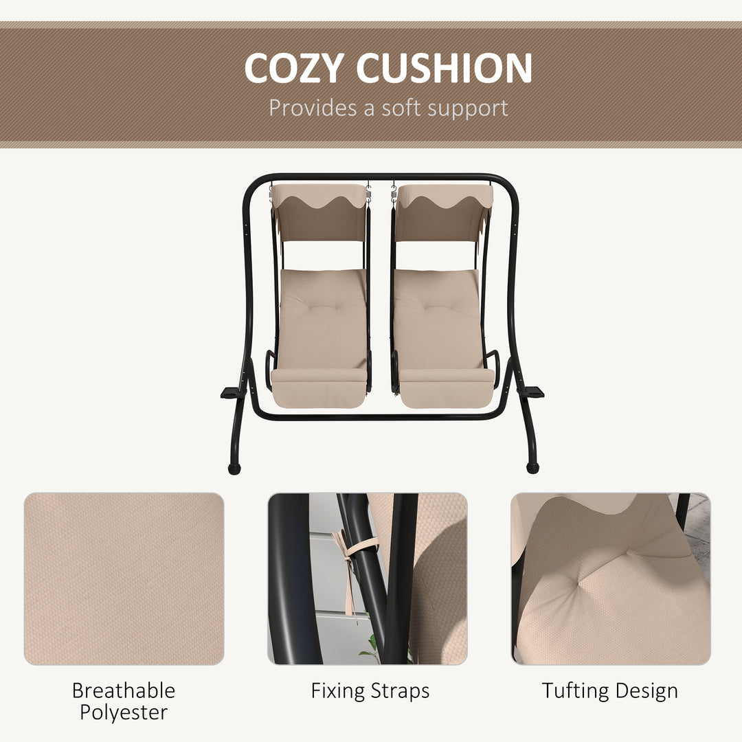Two-Seat Garden Swing Chair, with Protective Canopy - Beige