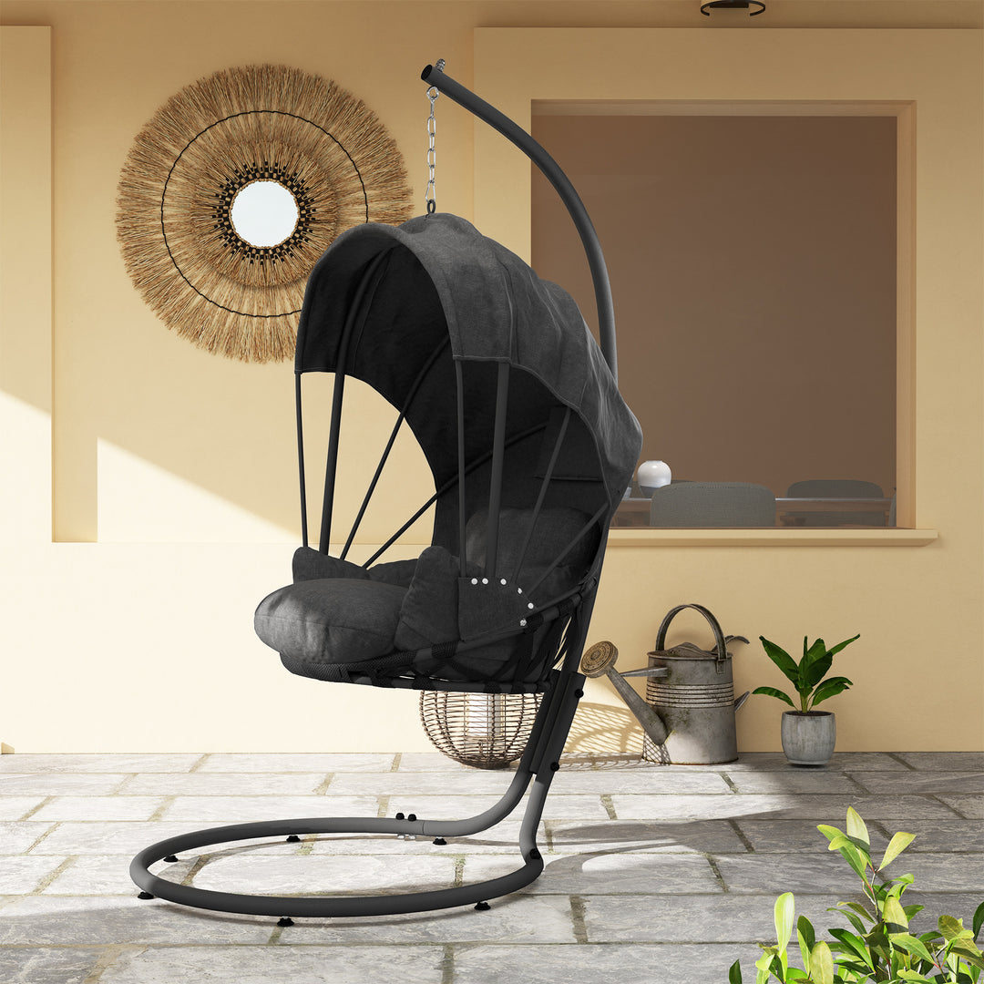 Hanging Egg Chair Swing Hammock Chair with Stand, Cushion and Retractable Canopy, for Indoor and Outdoor, Grey