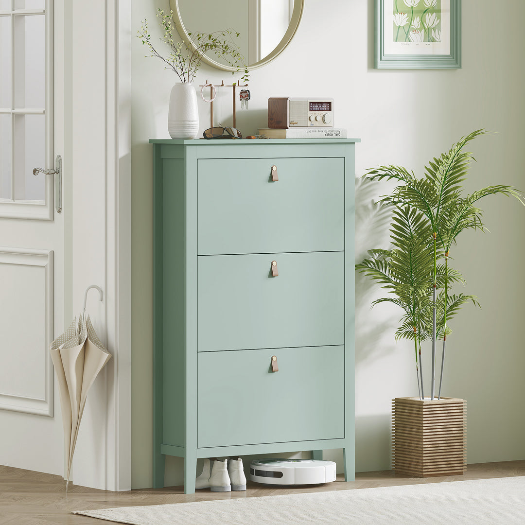 Modern Three-Drawer Shoe Cabinet - Green