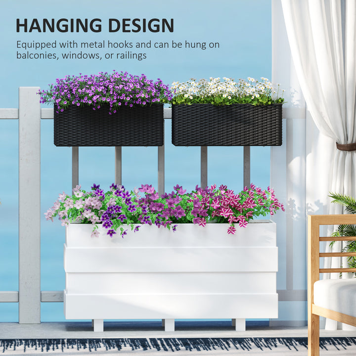 Set of Two Rattan-Effect Planters - Black