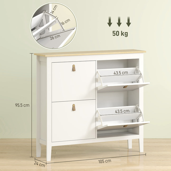 Modern Four-Drawer Shoe Cabinet - White