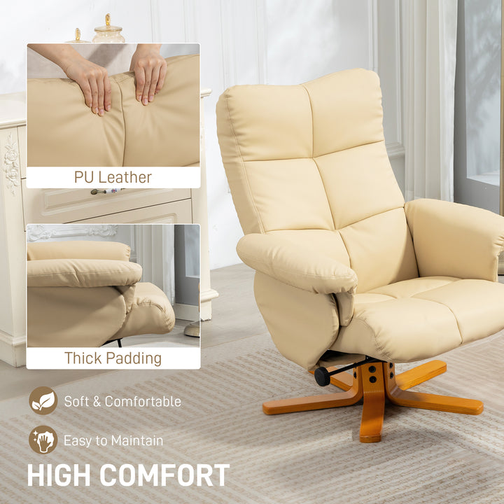 MCL PU Leather Swivel Recliner Chair with Footstool, Wooden Base and Storage for Living Room, Beige