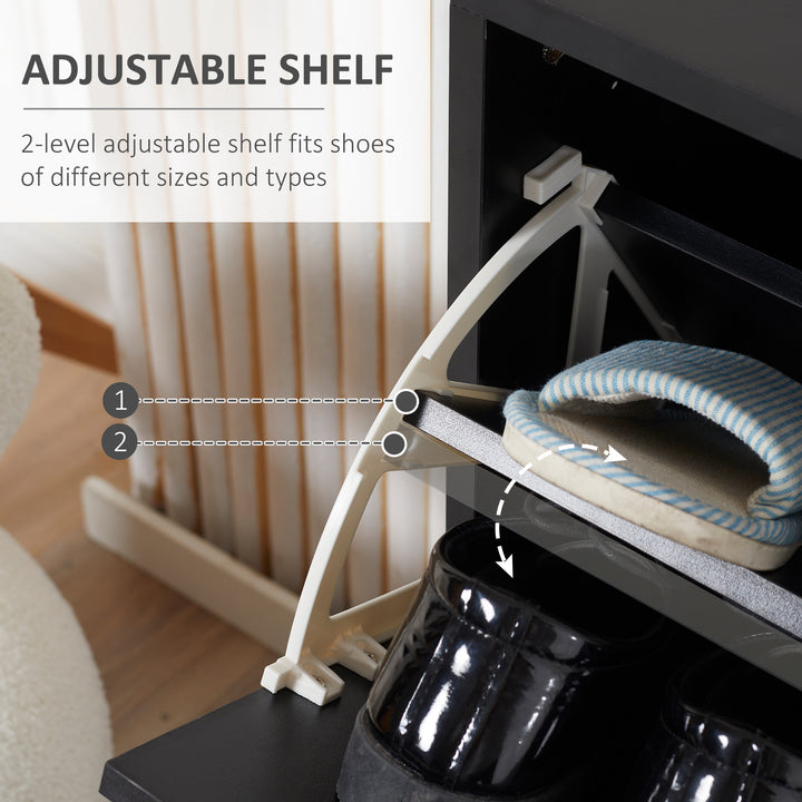 2 Drawer Shoe Cabinet, Narrow Shoe Storage Cabinet with Flip Doors and Adjustable Shelves, Slim Shoe Cupboard for 12 Pairs of Shoes for Entryway, Hallway, Black